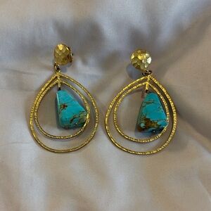Turquoise and Gold Double Hoop Earrings